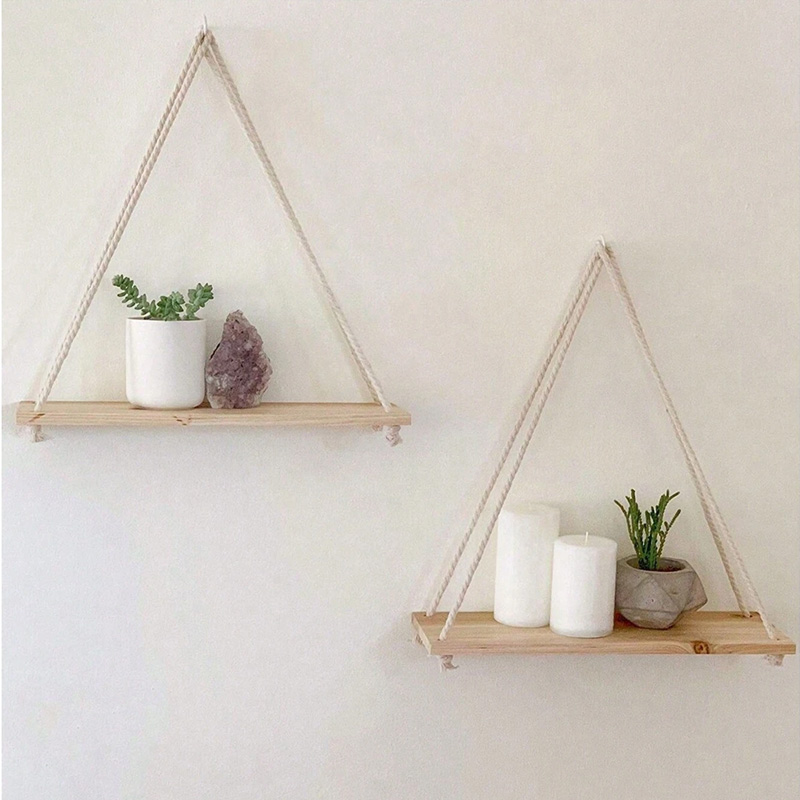 Terracotta Pot - Wooden Swing Hanging Hemp Rope Wall